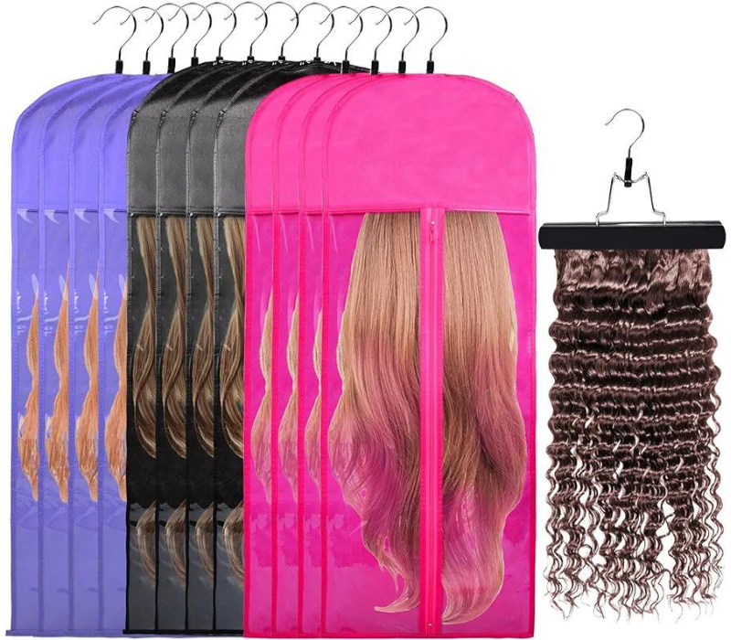 Hair Extension storage bag extra long with hanger 12 pack 